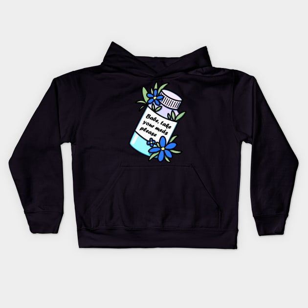 Medicine bottle with reminder and blue flowers Kids Hoodie by 2dsandy